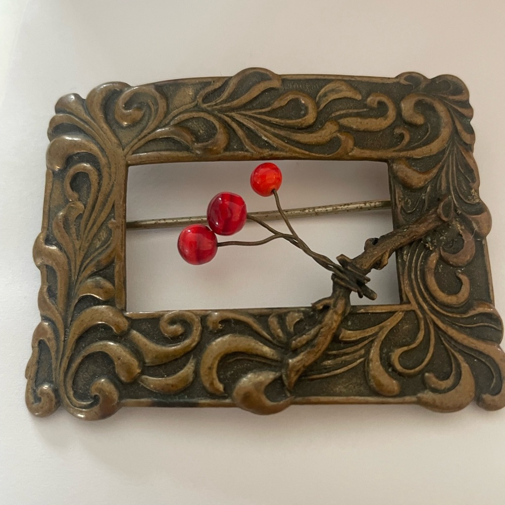 Art Nouveau sash buckle brooch, brass
